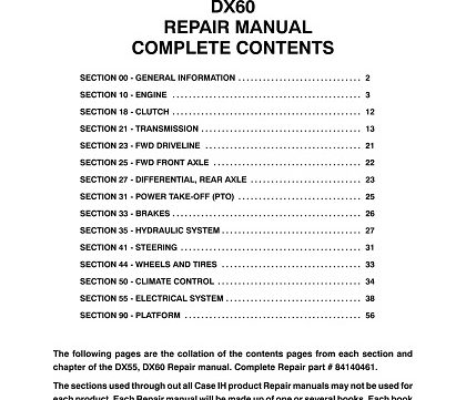 Case IH DX55, DX60 Tractor Service Repair Manual
