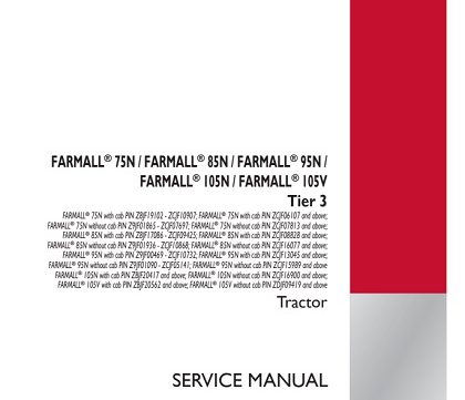 Case IH Farmall 75N, 85N, 95N, 105N, 105V Tractor Service Manual