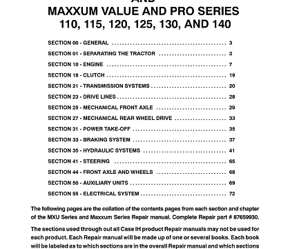 Case Tractor MXU 100 110 115 125 130 135 Maxxum 140 Pro Series Service Manual