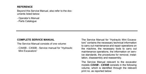 Case CX40B, CX50B Hydraulic Excavator Service Manual